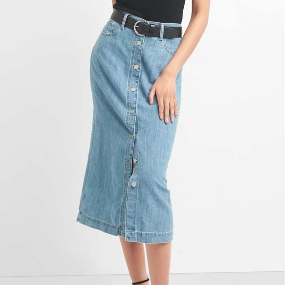 gap button front denim skirt